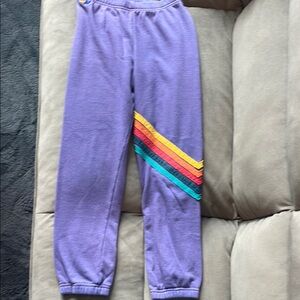 Kids Purple Sweatpants with Rainbow Stripes